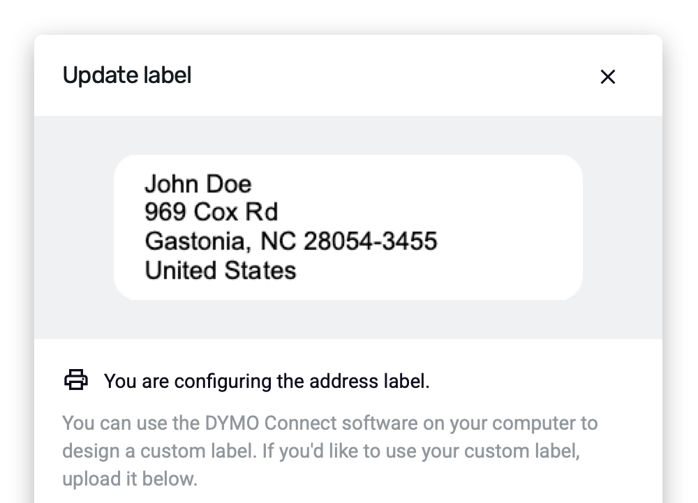 Screenshot of a customized label