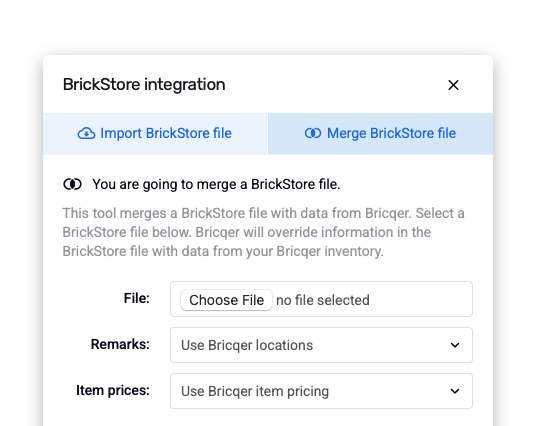 A screenshot of the new BrickStore merge tool