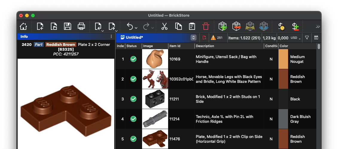 A screenshot of BrickStore