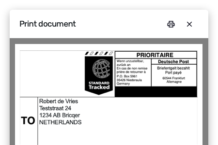 Screenshot showing the printer integration after creating a shipping label