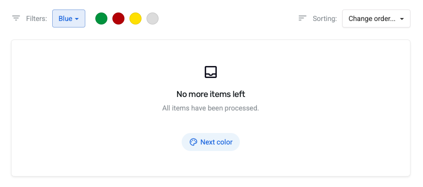 Screenshot showing how Bricqer will offer to go to the next color after the current color has been fully processed