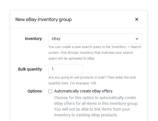 Screenshot of creating an eBay inventory group