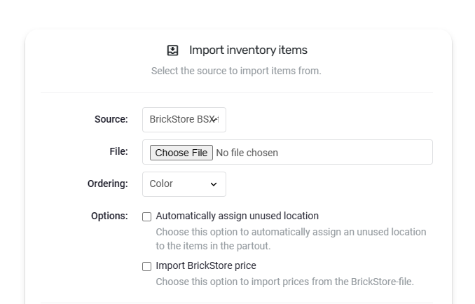 Screenshot showing how to import a BrickStore file