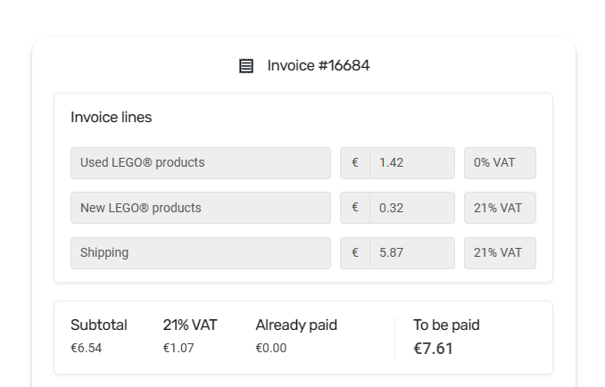 Screenshot showing order invoice details